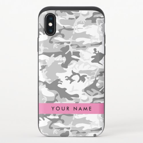 Winter Snow Gray Camouflage Your name Personalize iPhone XS Slider Case