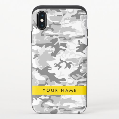 Winter Snow Gray Camouflage Your name Personalize iPhone XS Slider Case