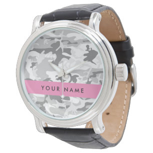 Winter Snow Gray Camouflage Your name Personalize Watch
