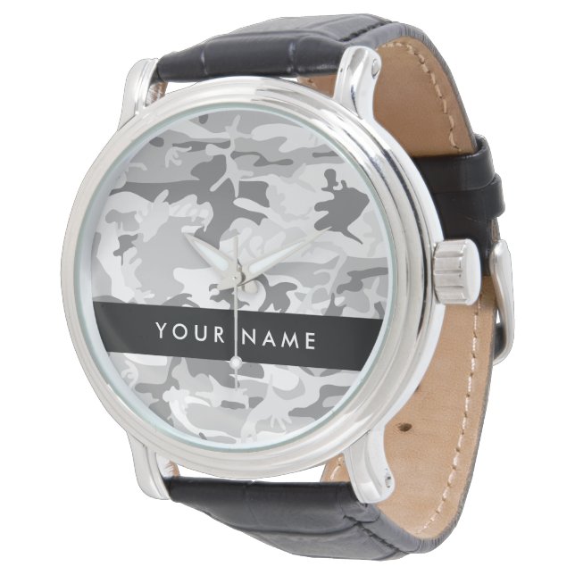 Winter Snow Gray Camouflage Your name Personalize Watch (Angled)