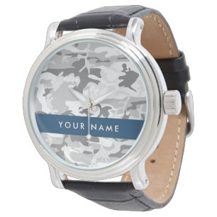 Winter Snow Gray Camouflage Your name Personalize Watch