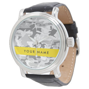 Winter Snow Gray Camouflage Your name Personalize Watch
