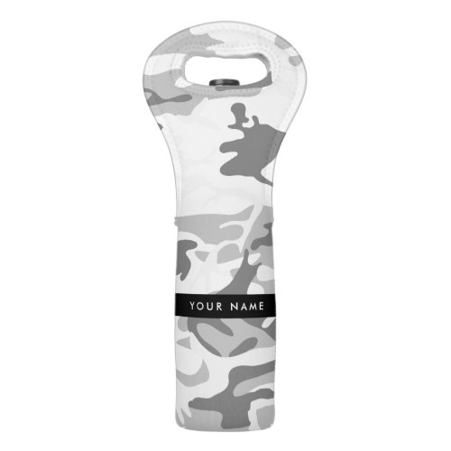 Winter Snow Gray Camouflage Your name Personalize Wine Bag