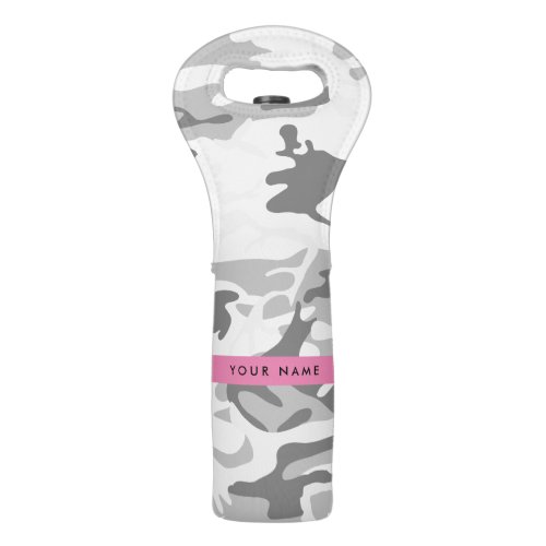 Winter Snow Gray Camouflage Your name Personalize Wine Bag