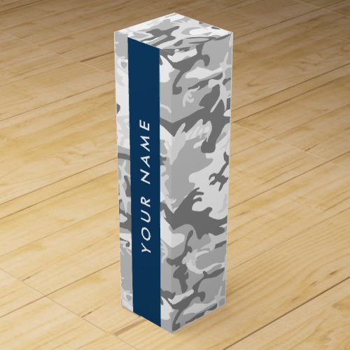 Winter Snow Gray Camouflage Your name Personalize Wine Box