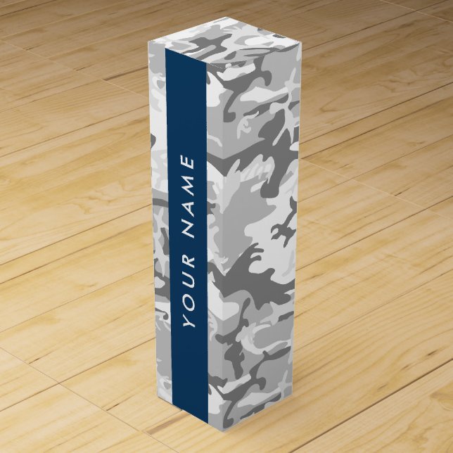 Winter Snow Gray Camouflage Your name Personalize Wine Box (Front)