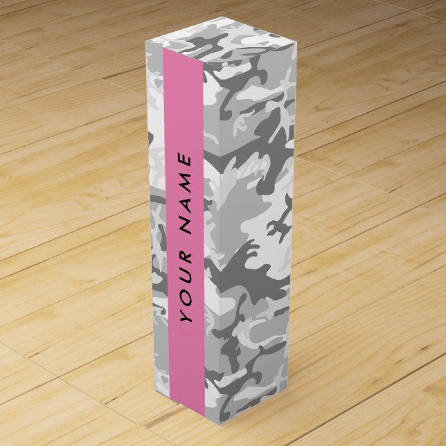 Winter Snow Gray Camouflage Your name Personalize Wine Box (Front)