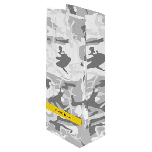 Winter Snow Gray Camouflage Your name Personalize Wine Gift Bag