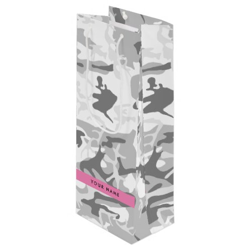 Winter Snow Gray Camouflage Your name Personalize Wine Gift Bag