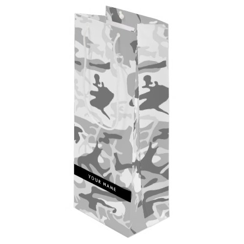 Winter Snow Gray Camouflage Your name Personalize Wine Gift Bag