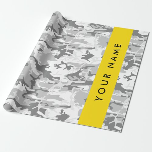 Winter Snow Gray Camouflage Your name Personalize Wrapping Paper