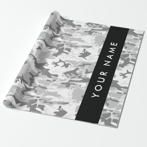 Winter Snow Gray Camouflage Your name Personalize Wrapping Paper