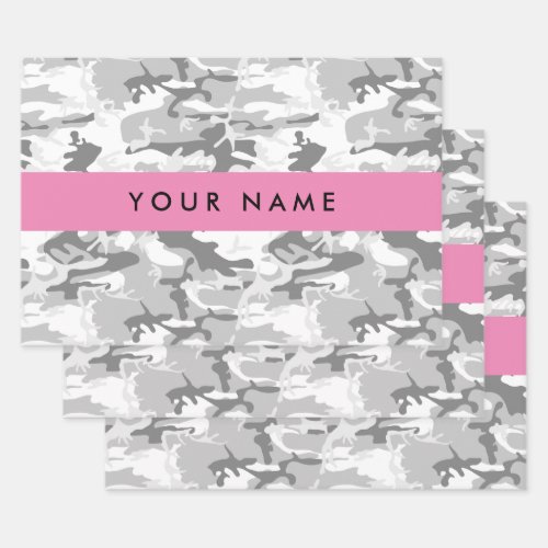 Winter Snow Gray Camouflage Your name Personalize Wrapping Paper Sheets