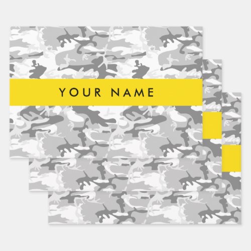 Winter Snow Gray Camouflage Your name Personalize Wrapping Paper Sheets