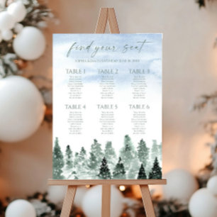 Winter Snow Green Pine Small Wedding Seating Chart Foam Board