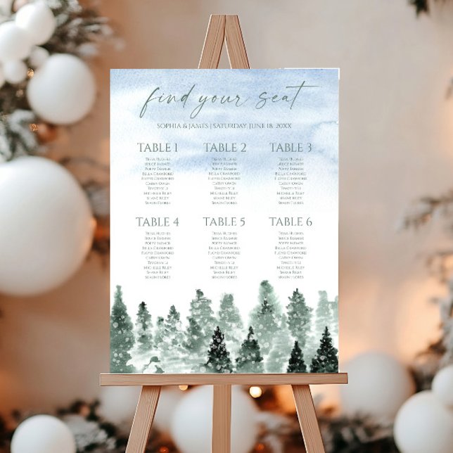 Winter Snow Green Pine Small Wedding Seating Chart Foam Board (Creator Uploaded)