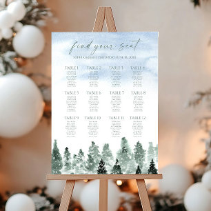 Winter Snow Green Pine Trees Wedding Seating Chart Foam Board