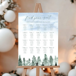 Winter Snow Green Pine Trees Wedding Seating Chart Foam Board