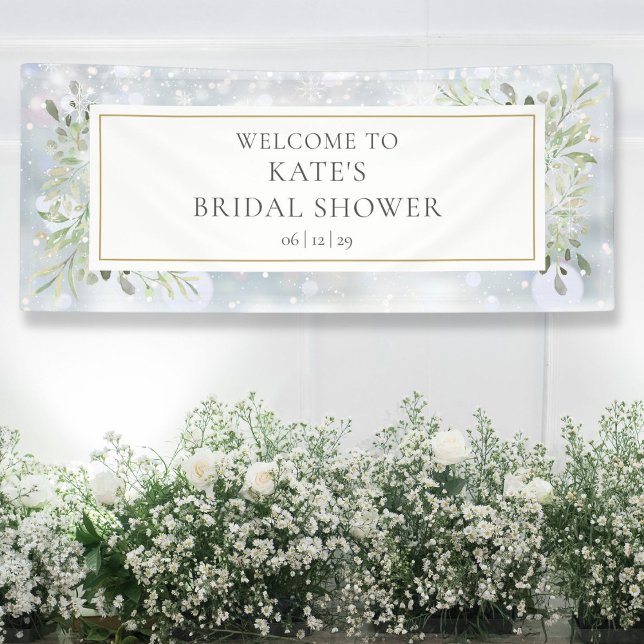 Winter Snow Greenery Bridal Shower Welcome Banner (Winter Snow Greenery Bridal Shower Welcome Banner)