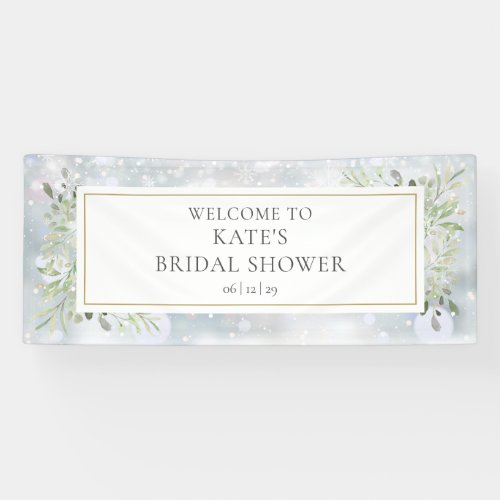 Winter Snow Greenery Bridal Shower Welcome Banner