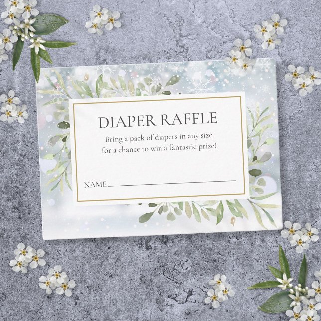 Winter Snow Greenery Diaper Raffle Baby Shower Enclosure Card (Winter Snow Greenery Diaper Raffle Baby Shower Enclosure Card)