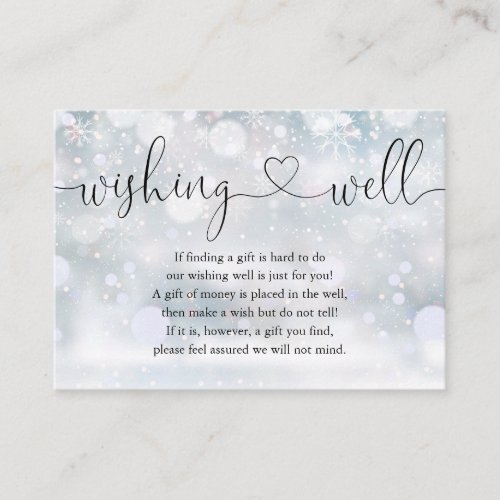 Winter Snow Heart Script Wishing Well Wedding Enclosure Card