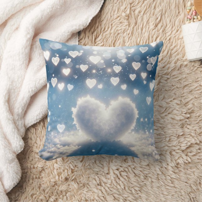 Winter Snow Hearts Throw Pillow (Blanket)
