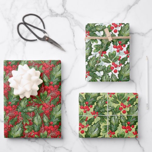 Winter Snow Holly Christmas Holiday Wrapping Paper Sheets