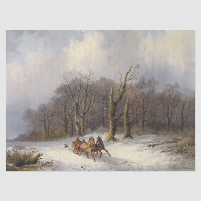 Winter Snow Horse Sleigh Ride Woods Tissue Paper (Front)