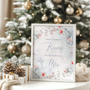 Winter Snow How many kisses bridal shower game Poster