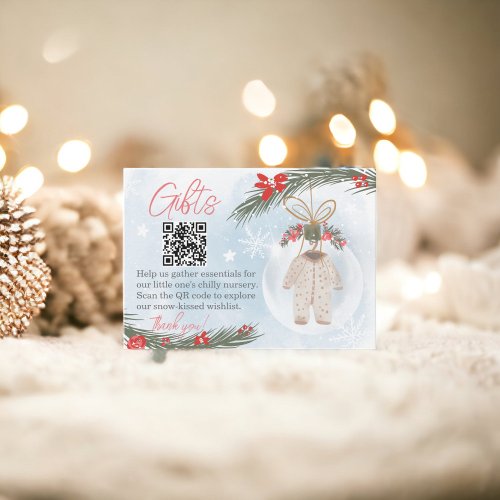 Winter snow ice blue gifts registry QR baby shower Enclosure Card