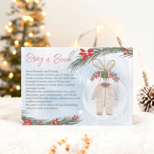 Winter snow ice Christmas bring a book baby shower Enclosure Card