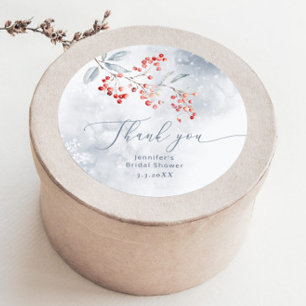 Winter snow in Love bridal shower thank you Classic Round Sticker