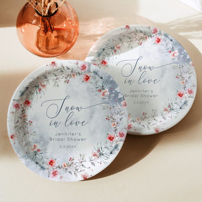 Winter Snow in Love elegant Bridal shower Paper Plates (Creator Uploaded)