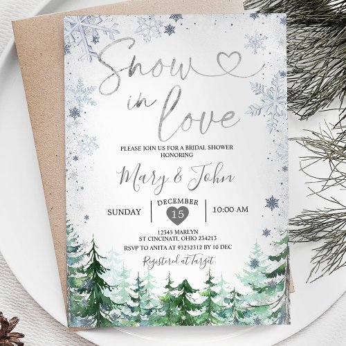 Winter Snow in Love Silver Snowflake Bridal Shower Invitation