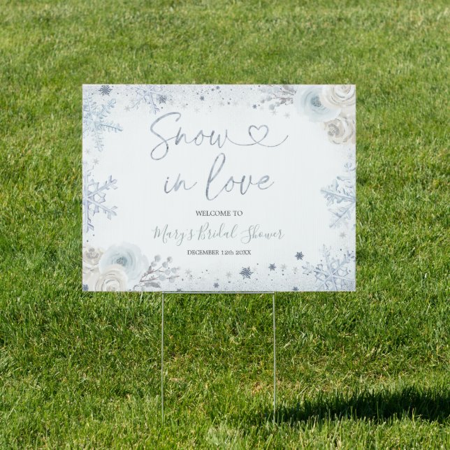 Winter Snow in Love Snowflake Bridal Welcome Yard Sign (Insitu)