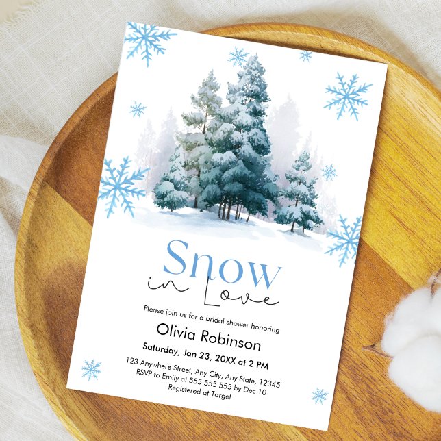 Winter Snow in Love Snowflakes Bridal Shower  Invitation (Winter Pine Trees Snow in Love Snowflakes Bridal Shower Invitation )