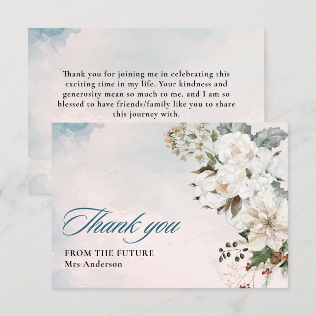 Winter snow in love white floral Bridal Shower  Thank You Card (Front/Back)