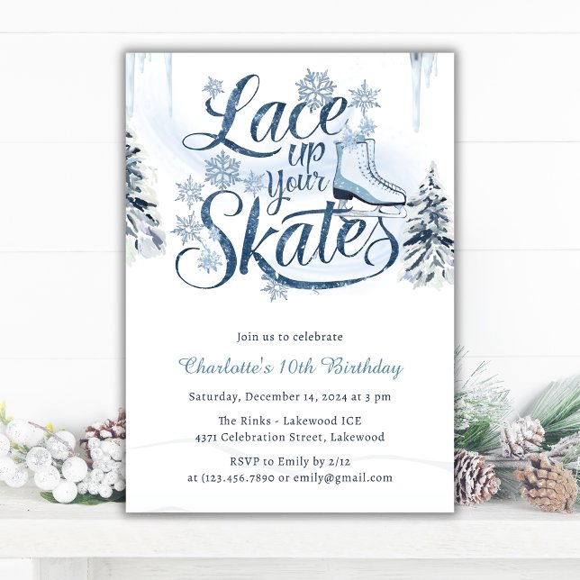 Winter Snow Lace Up Your Skates Ice Skate Birthday Invitation (Lace Up Your Skates Ice Skating Birthday Invitation)