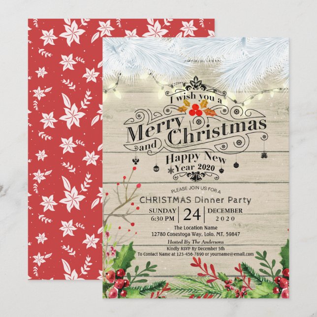 Winter Snow land Christmas & New Year Dinner Party Invitation (Front/Back)