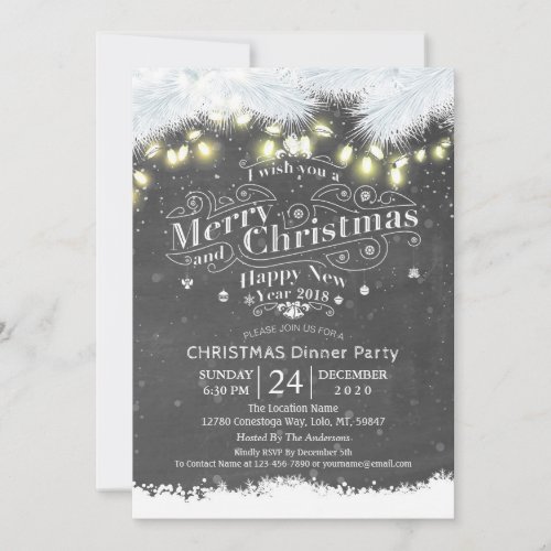 Winter Snow land Christmas  New Year Dinner Party Invitation