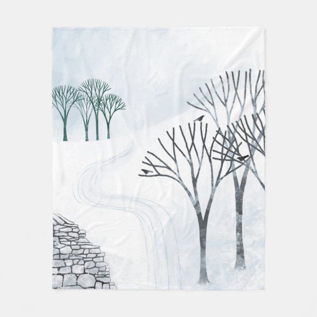 Winter Snow Landscape Art Fleece Blanket (Front)