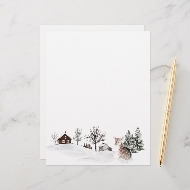 Winter Snow Landscape Deer Letterhead (Front/Back In Situ)