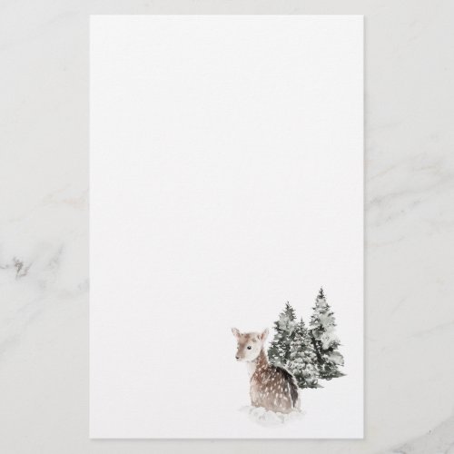 Winter Snow Landscape Fawn Stationery