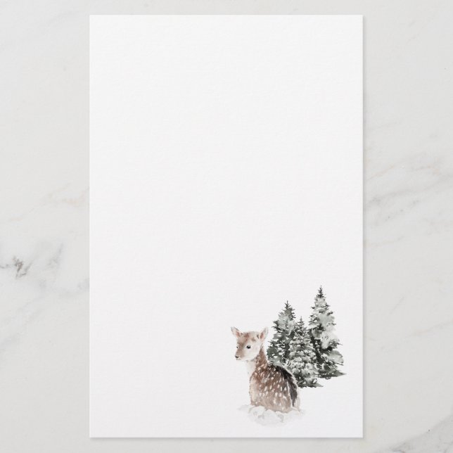 Winter Snow Landscape Fawn Stationery (Front)