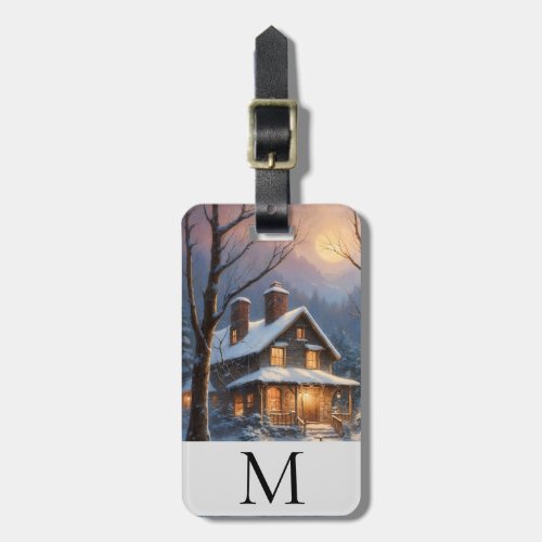 Winter Snow Landscape Forest Monogram Luggage Tag 