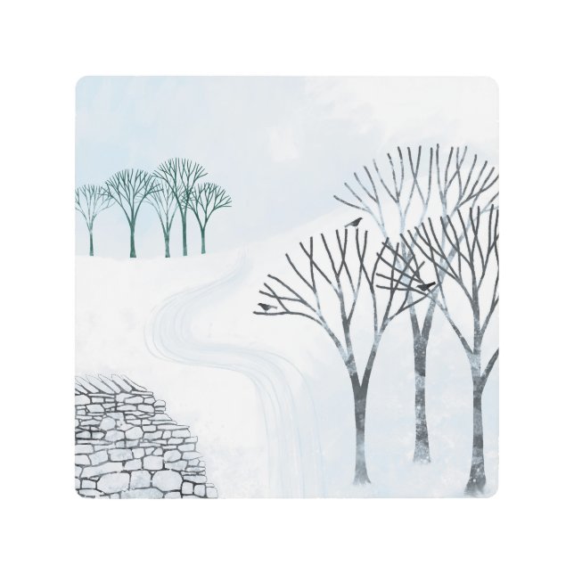 Winter Snow Landscape Painting Metal Print (Front)