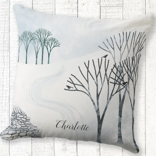 Winter Snow Landscape Painting Personalized Throw Pillow