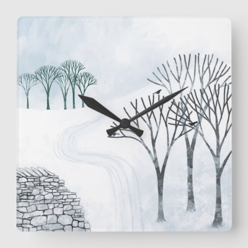 Winter Snow Landscape Painting Square Wall Clock