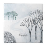 Winter Snow Landscape Personalized Ceramic Tile<br><div class="desc">A snowy winter scene with trees and a dry stone wall. Original art by Nic Squirrell.  Change the name to customize.</div>